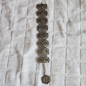 Vintage Silver Charm Links Bracelet,filigree,Paris,,french,Eifell Tower